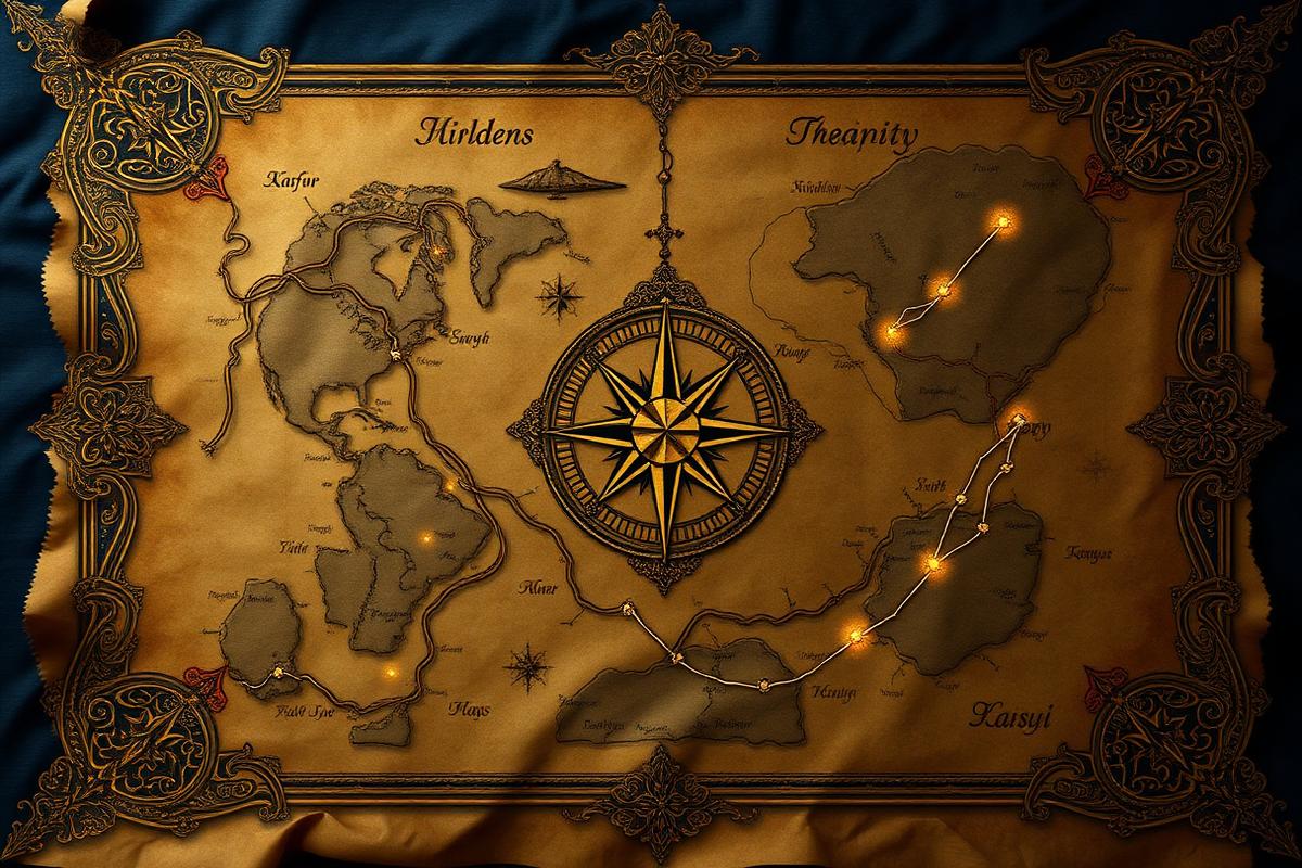 Enchanted map with constellations and hidden paths